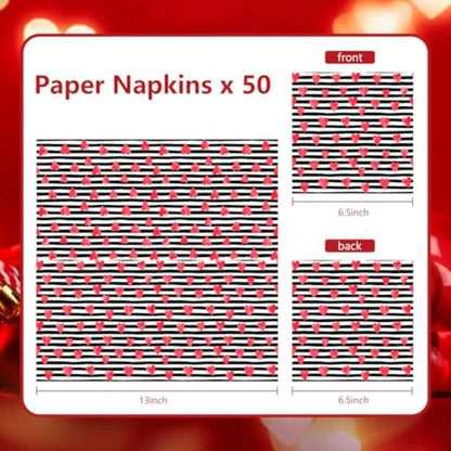 50 Pack Paper napkins Red Heart Stripe Cocktail napkins - Loft&Timber