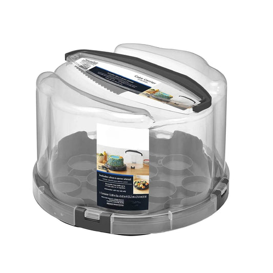 Round Plastic Cake and Cupcake Holder with Gray Handle - Loft&Timber