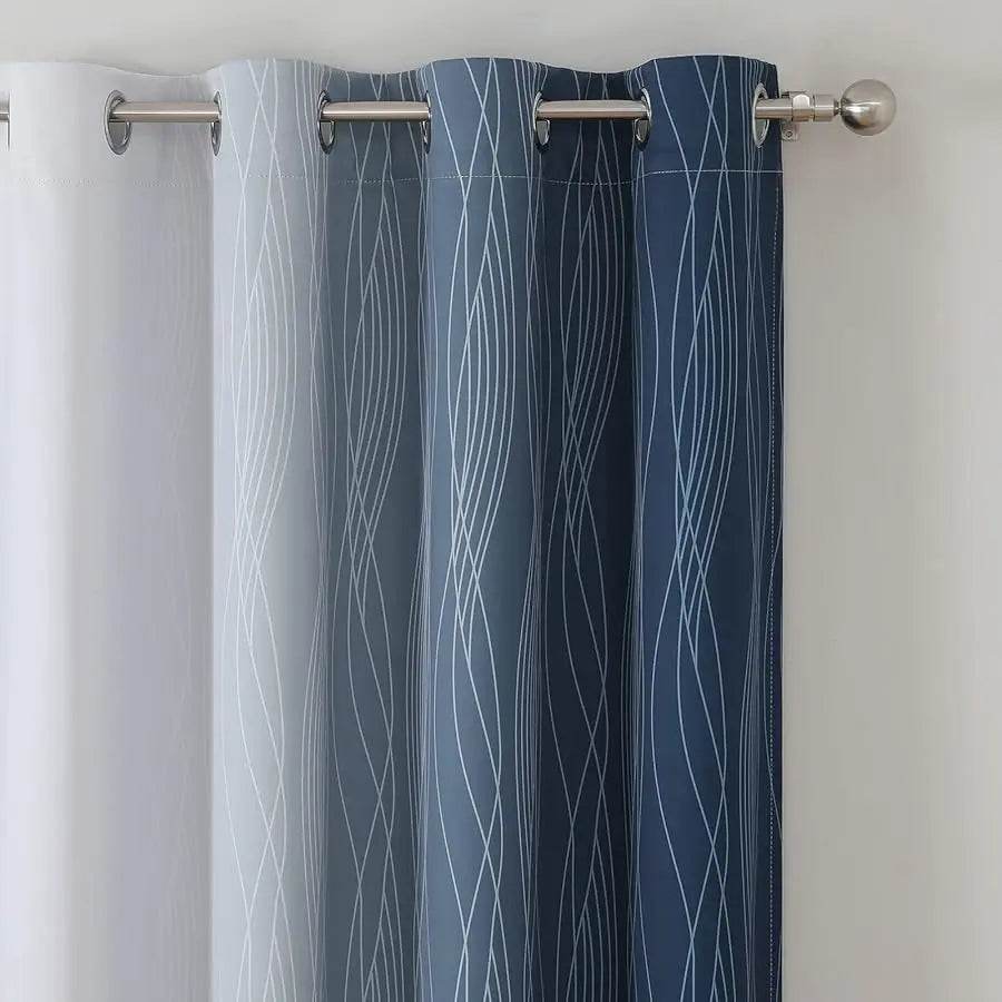 Blue and Grayish White Blackout Curtains 84 Inches Long - Loft&Timber