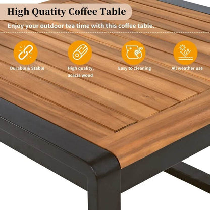 GO 4 Pieces Outdoor Patio Set Metal and Wood Frame Sectional with Soft Cushions & Coffee Table - Loft&Timber