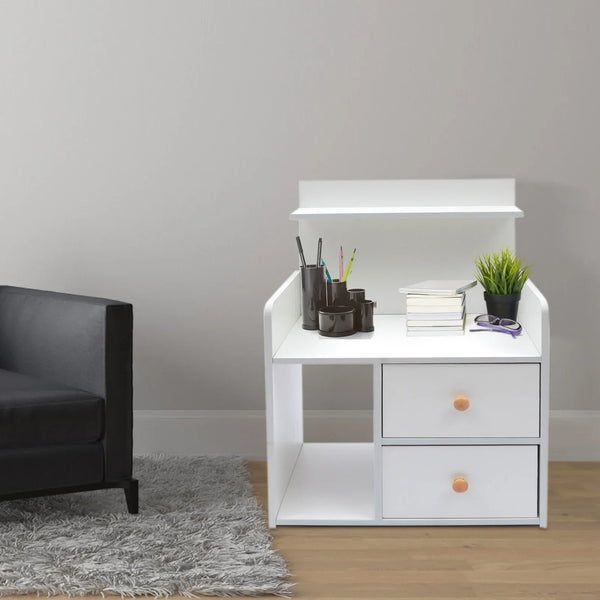 Bymaocar Warm White Nightstand with 2 Drawers, 16.9x10.2x23.6In Compact Bedside Table, Versatile Vanity Dresser for Living Room
