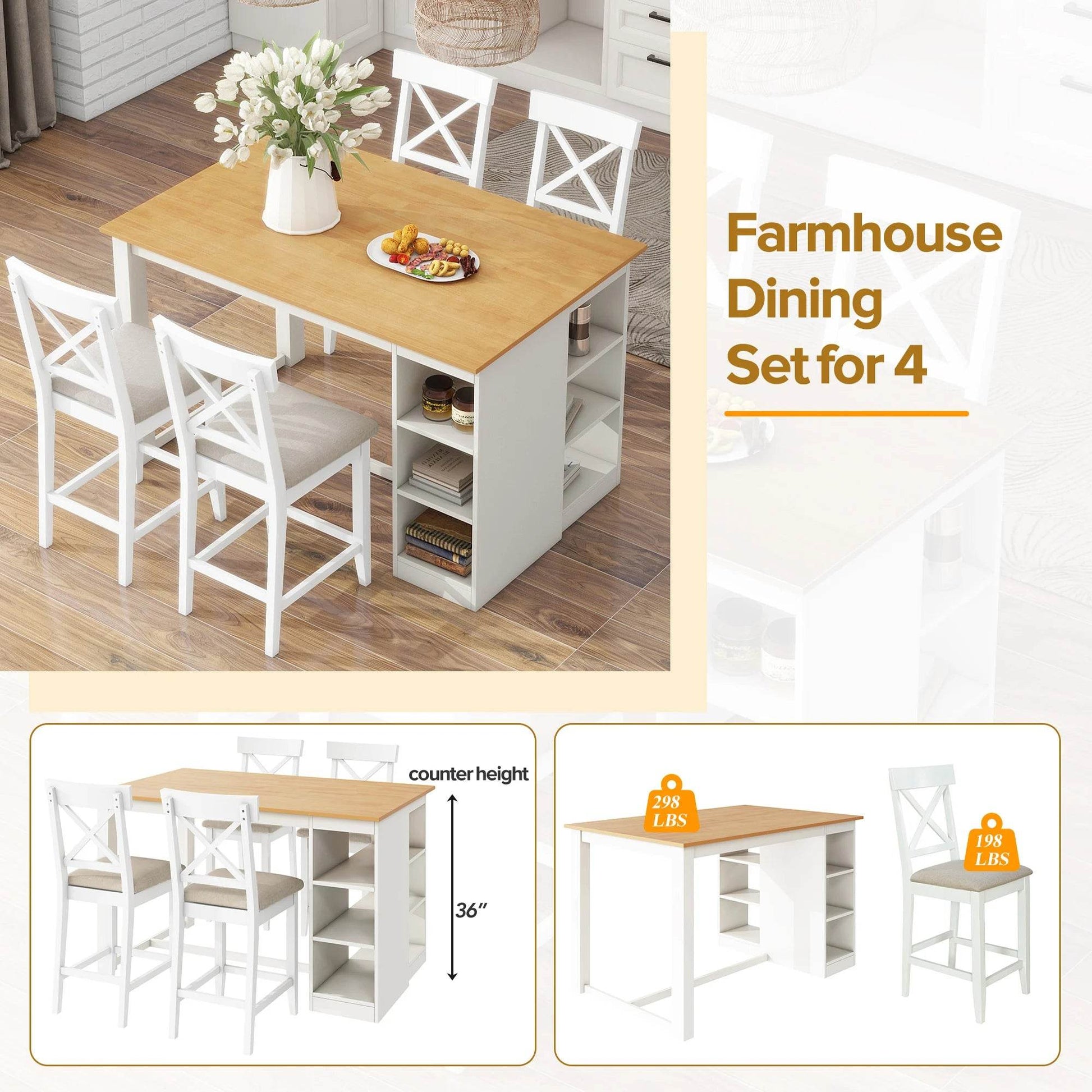 Wood Farmhouse Counter Height Dining Table Set - Loft&Timber