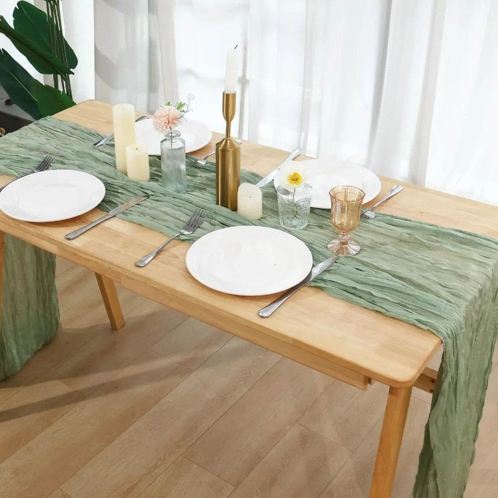8 Pack Sage Green Cheesecloth Table Runners - Loft&Timber