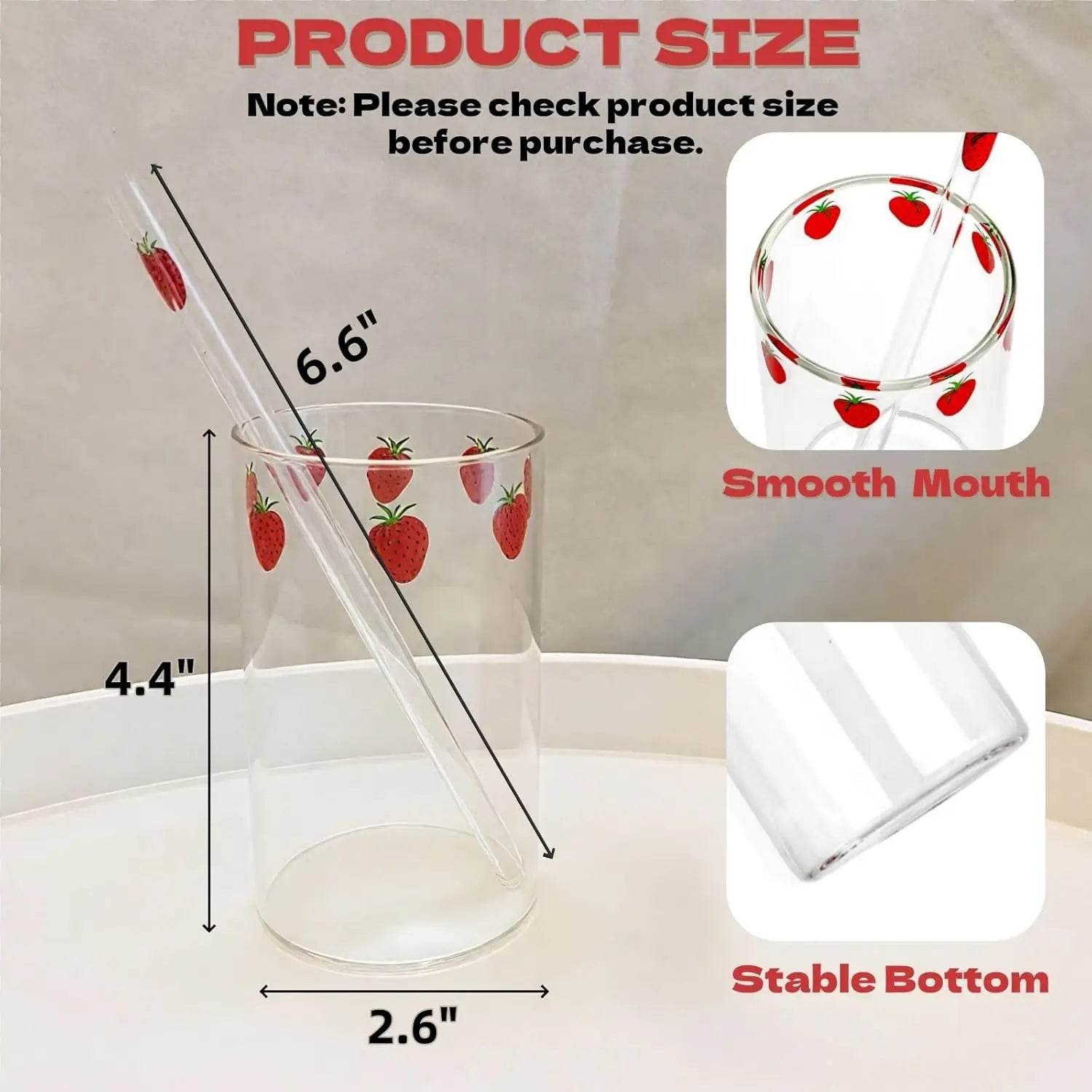 4 Sets Strawberry Cups, 300ML Clear Small Glass Strawberry Drinking Cups with 4 Pieces and Straws - Loft&Timber