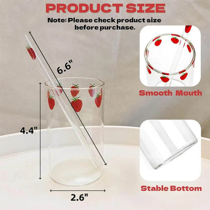 4 Sets Strawberry Cups, 300ML Clear Small Glass Strawberry Drinking Cups with 4 Pieces and Straws - Loft&Timber