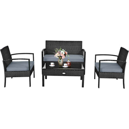 4 PCS Patio Rattan Furniture Set Garden Deck - Loft&Timber