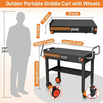 Portable Grilling Station with Wheels, Blackstone Griddle Support for 17 & 22, Collapsible Grilling Table for Weber, Outdoor Woo - Loft&Timber