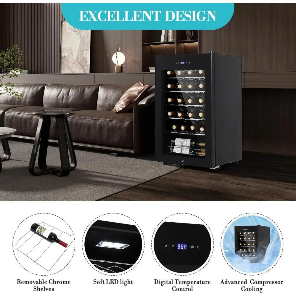 24 Bottle Built-In Wine Cooler Refrigerator with Glass Door - Digital Temperature Control 40°F-65°F