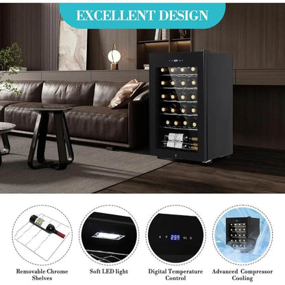 24 Bottle Built-In Wine Cooler Refrigerator with Glass Door - Digital Temperature Control 40°F-65°F