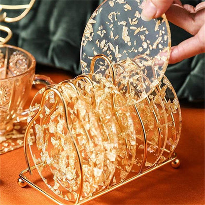 6pcs Coaster Acrylic Gold Leaf Tea Coaster - Loft&Timber