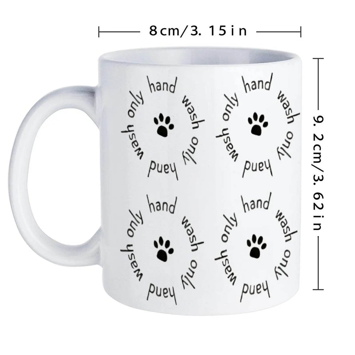 Four Black And White Paw Prints With The Words Hand Wash On Them Mugs Coffee Cups, 11oz Coffee Mug - Loft&Timber