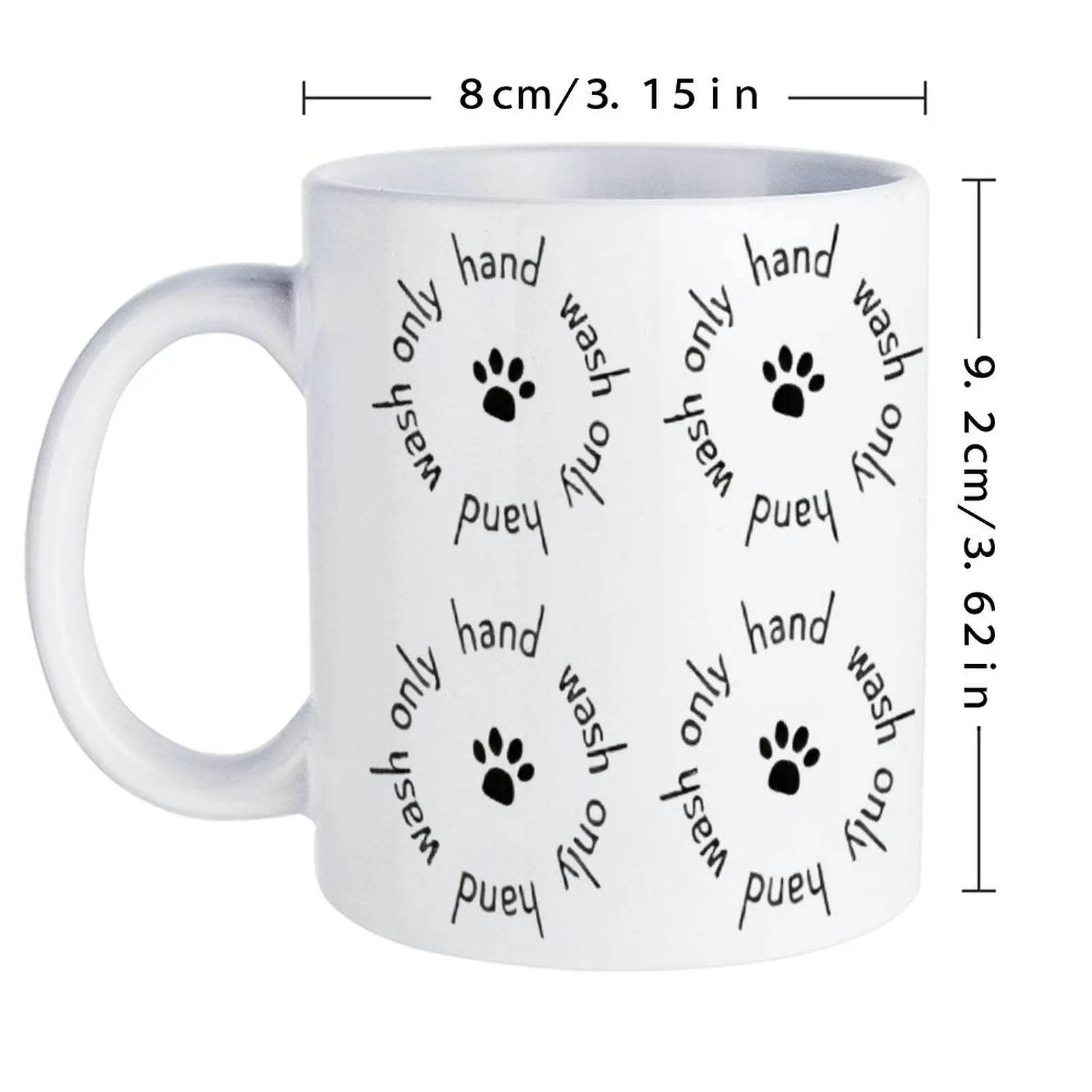 Four Black And White Paw Prints With The Words Hand Wash On Them Mugs Coffee Cups, 11oz Coffee Mug - Loft&Timber