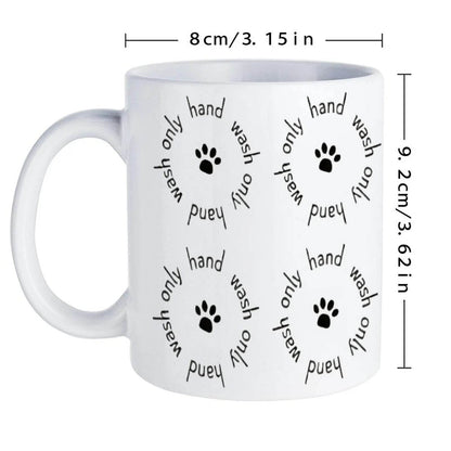 Four Black And White Paw Prints With The Words Hand Wash On Them Mugs Coffee Cups, 11oz Coffee Mug - Loft&Timber