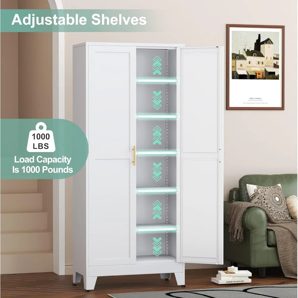 75" Metal Pantry Cabinet with 2 Doors and 5 Adjustable Shelves - Loft&Timber