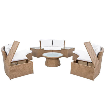10-Piece Outdoor Sectional Rattan Sofa Set, White - Loft&Timber