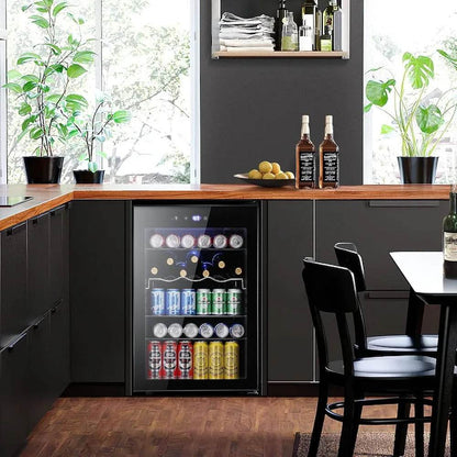 4.5 Cu.ft Beverage Refrigerator and Cooler, 145 Can Mini Fridge Glass Door