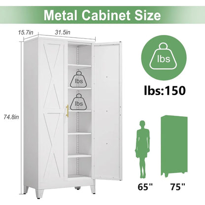 Tall Pantry Cabinet 75" H with Doors and Shelves - Loft&Timber