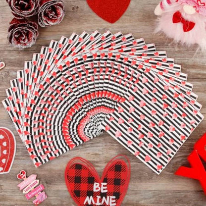 50 Pack Paper napkins Red Heart Stripe Cocktail napkins - Loft&Timber