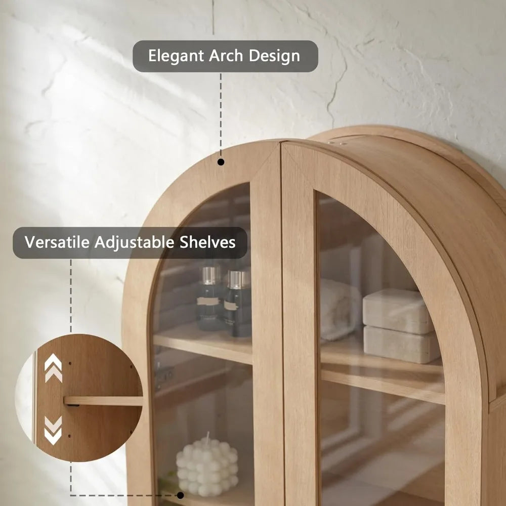 Arched wall-mounted bathroom cabinet with glass doors, 23.5" x 31.4" over-the-toilet storage
