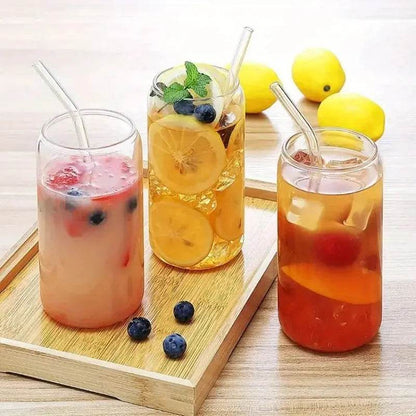 6pcs 18.6oz/550ml Drinking Glasses with Bamboo Lids and Glass Straw - Loft&Timber