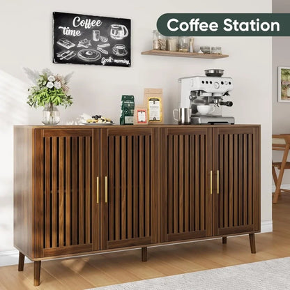 63" Long Sideboard Buffet with 4 Louvered Doors - Loft&Timber