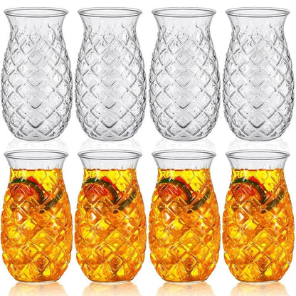 Set Of 8 Tiki Pineapple Glasses 17 Oz Retro Relief Cups - Loft&Timber