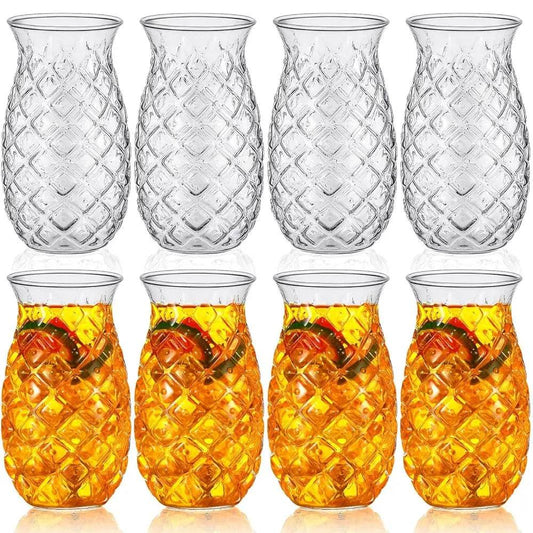 Set Of 8 Tiki Pineapple Glasses 17 Oz Retro Relief Cups - Loft&Timber