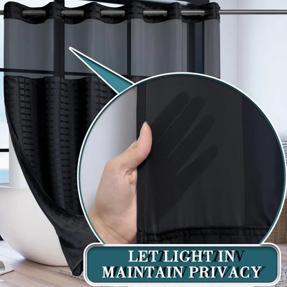 extra wide no hook shower curtain with snap in liner set, 108" x 74" hotel luxury black shower curtains