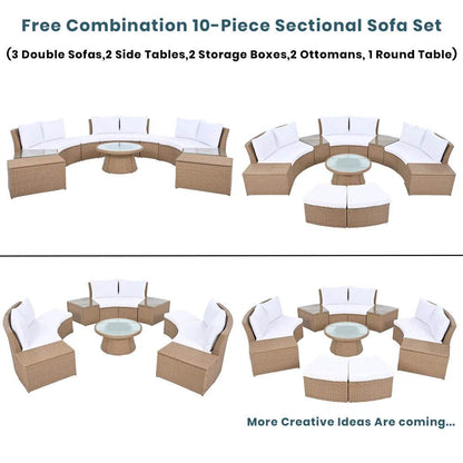 10-Piece Outdoor Sectional Rattan Sofa Set, White - Loft&Timber