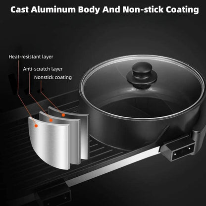 Indoor Electric Hot Pot and Korean Grill Combo with Divider - Loft&Timber