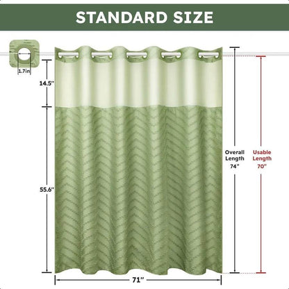 No Hook Shower Curtain and Snap in Liner Set Sage Green Tufted Chevron