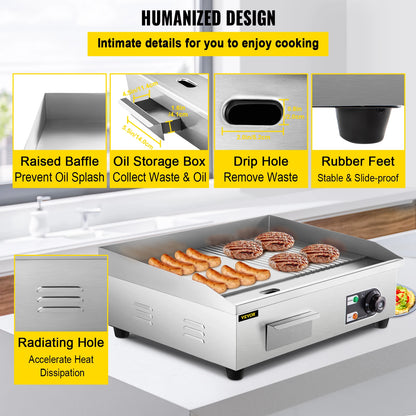 SucceBuy Electric Countertop Griddle 14"-22" Teppanyaki Grill 1600W/3200W - Loft&Timber