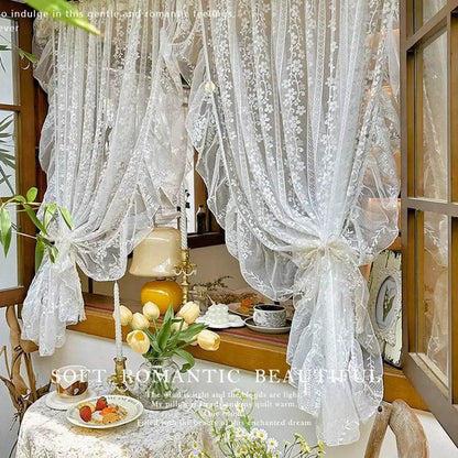 2PC White Embroidered Lace Curtain - Loft&Timber