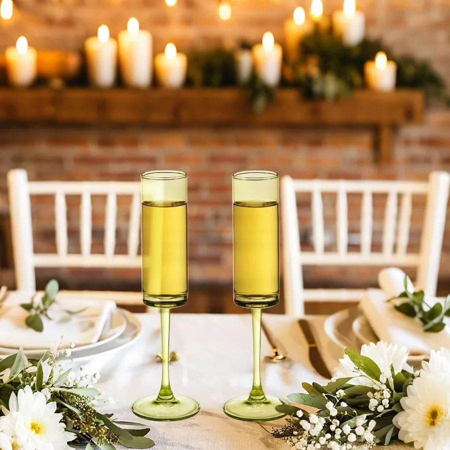 12 Pieces Green Champagne Flutes 6 OZ Straight Sided Wine Glasses Champagne - Loft&Timber