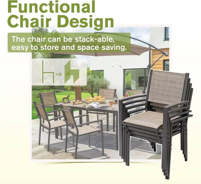 Patio Dining Set 7 Pieces Outdoor Furniture with Large Table and 6 Textilene Chairs - Loft&Timber
