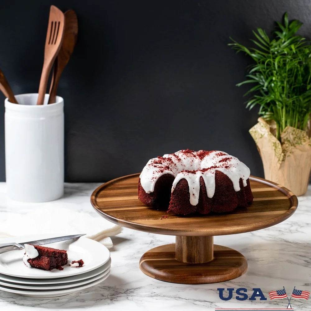 Acacia Wood Round Cake Stand - Loft&Timber
