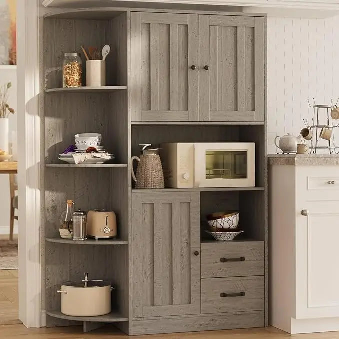 60.4" Farmhouse Kitchen Pantry Storage Cabinet with Doors and Adjustable Shelves - Loft&Timber
