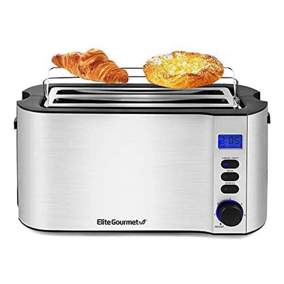 4-Slice Digital Stainless Steel Long-Slot Toaster with LED Display - Loft&Timber
