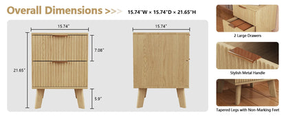 Fluted Nightstands, Mid Century Modern Drawer Dresser for Bedroom, Small Night Stand Side Table End Table with Wood D