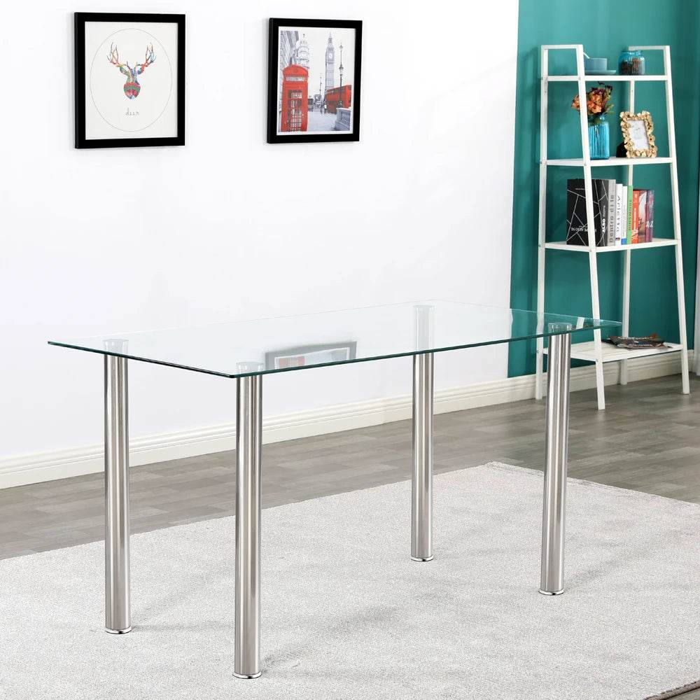 Simple Assembled Transparent Glass and Iron Dinner Table - Loft&Timber