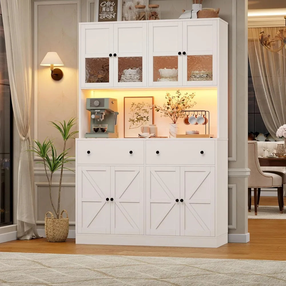 71" Pantry Cabinet with LED Light and Charging Station - Loft&Timber