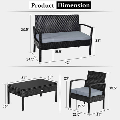 4 PCS Patio Rattan Furniture Set Garden Deck - Loft&Timber