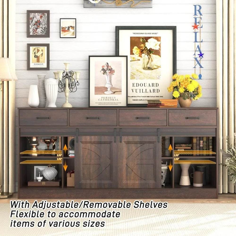 70” Large Sideboard Buffet Cabinet with Storage with 4 Drawers - Loft&Timber