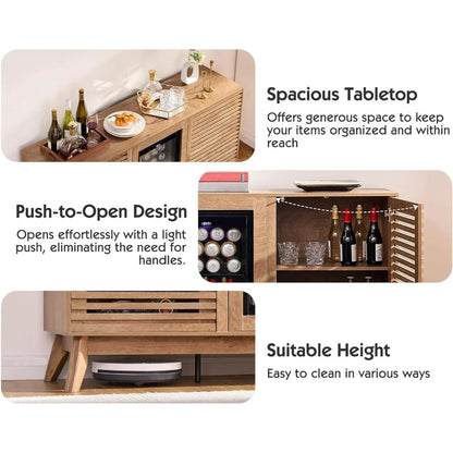 60" coffe bar cabinet with built-in beverage refrigerator– wine bar with 24 cans mini fridge and sideboard buffet cabinet