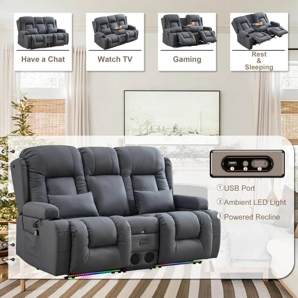 Power Loveseat Recliner Sofa with Massage & Heat - Loft&Timber