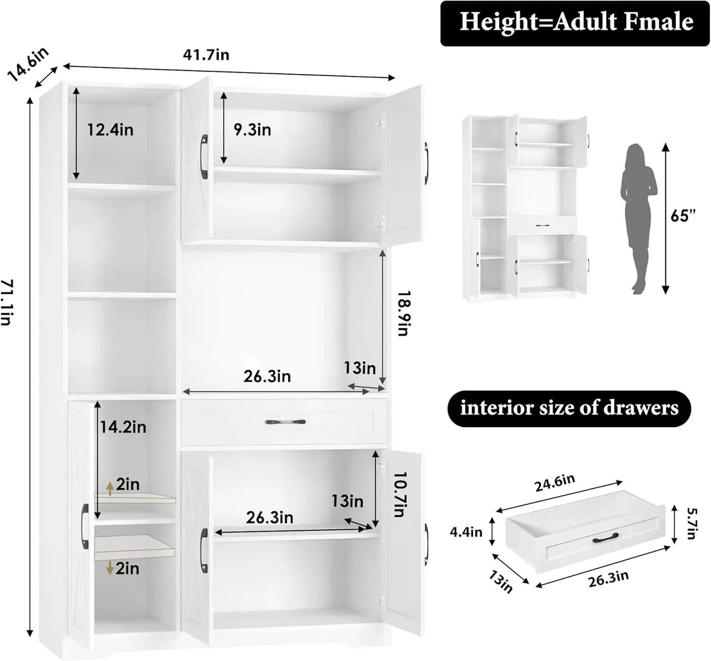 71" Tall Kitchen Pantry Storage Cabinet with Barn Doors Kitch - Loft&Timber