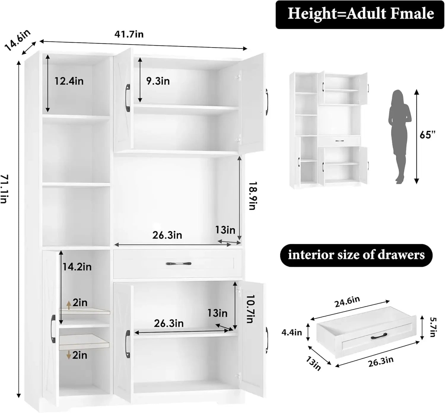 71" Tall Kitchen Pantry Storage Cabinet with Barn Doors Kitch - Loft&Timber
