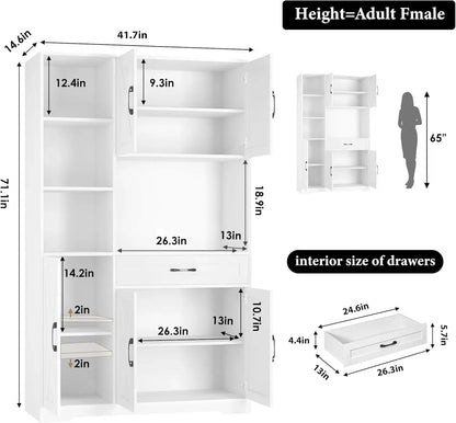 71" Tall Kitchen Pantry Storage Cabinet with Barn Doors Kitch - Loft&Timber
