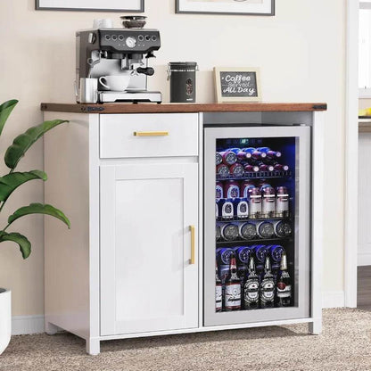 Compact Coffee Bar with Integrated Mini Fridge Cabinet Stand 39.4 Wide X 20.9 Dept