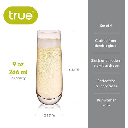 Stemless Champagne Flutes Set Durable Glass Drinking Cups - Loft&Timber